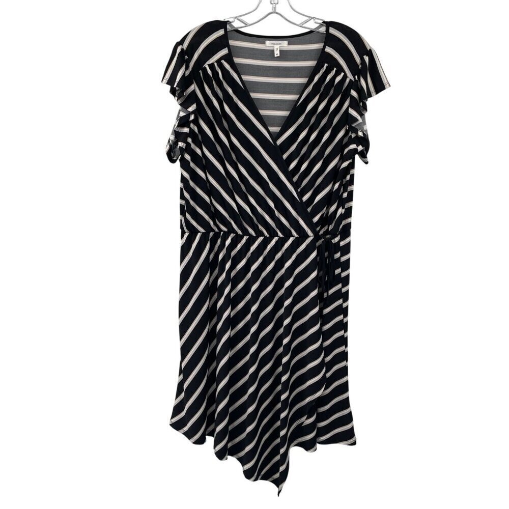 Maurices Womens Striped Faux Wrap Dress Short Sleeve Black/Multi Size XL